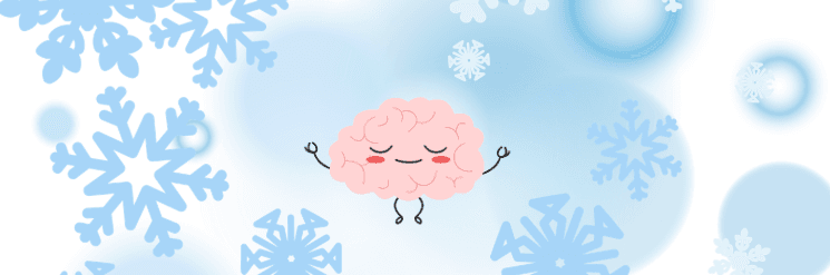 Animated brain with snowflakes in the background